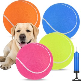 Leyndo 4 Pcs Inflatable Giant Tennis Ball for Dogs 9.5 Inch Jumbo Dog Ball Herding Dog Ball Rubber Outdoor Indoor Large Ball with Pump Needle Interactive Dog Ball for Pet Training (Multicolor)
