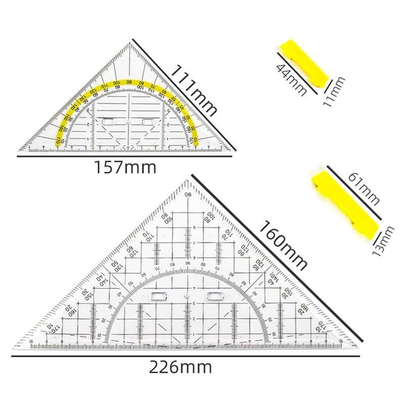 WUBAYI Set Square with Handle Transparent 14 cm Protractor for