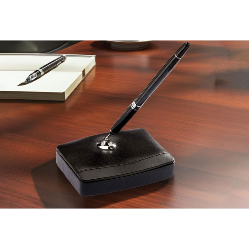 Dacasso Black Leather Single Silver Trim Pen Stand