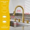 Tohlar 4 Hole Kitchen Faucet, Brushed Gold Kitchen Faucet with