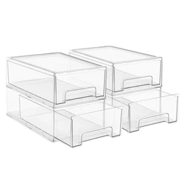 Sorbus Medium Clear Stackable Storage Drawers – 4-Pack Plastic Organizer Bins with Handles – Stackable Pull-Out Storage Drawers for Closet, Pantry, Office, Bathroom, Craft, and Toy Organization