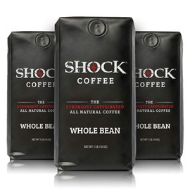 Shock Coffee Whole Bean. The Strongest Caffeinated All Natural Coffee, Up to 50% More Caffeine than Regular Coffee, 3 pounds