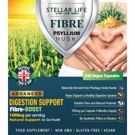 240 X Psyllium Husks Fibre Supplement – 1400mg per Serving – Naturally High in Soluble Fibre – High Strength Vegan Capsules – 4 Months Supply