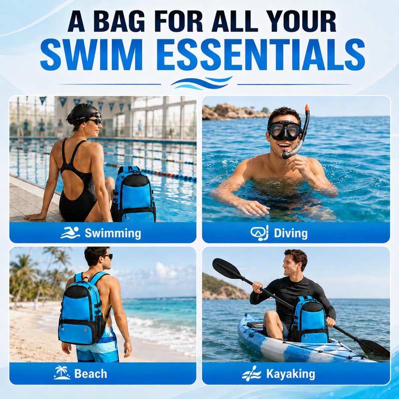 MIKIPLUM 35L Swim Backpack for Swimmers with Shoe Compartment