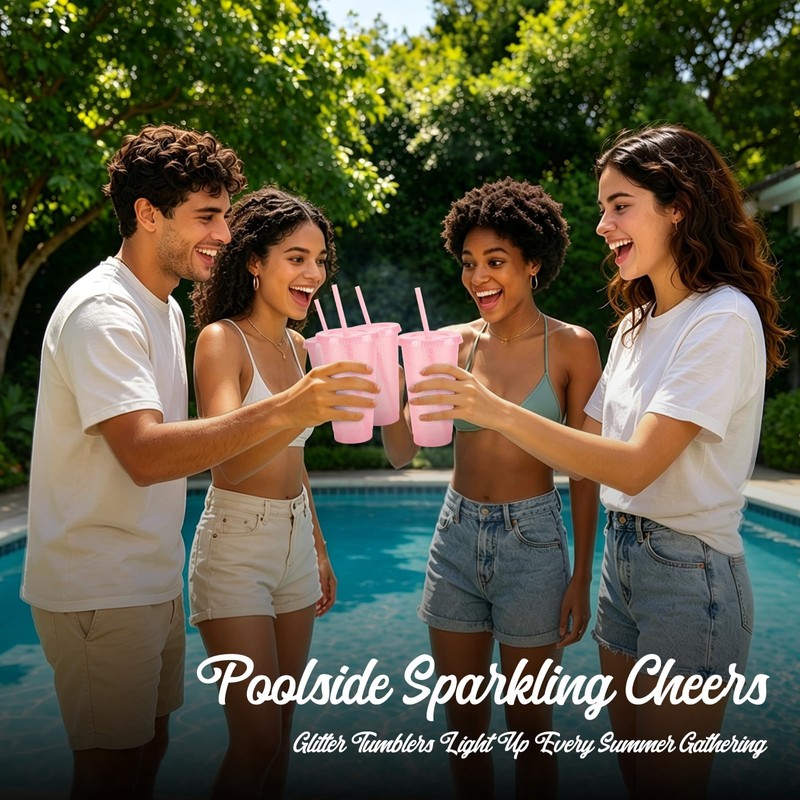 12 Pcs Pink Tumblers with Straw & Lid - 24oz