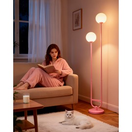 Lightdot 63IN Pink Floor Lamp, Modern Mid Century Globe Standing Lamps with 3000K LED Bulbs Included Candle Holder Style Unique Vintage Tall Floor Lamp for Living Room/Wedding/Sofa Beside/Corner Decor