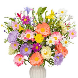 VioletEverGarden 12 Pack Spring Decorations for Home 4 Colors Artificial Spring Flowers 17 Inch Spring Floral Stems with Daisy and Forsythia for Spring Summer Wedding Holiday Decor