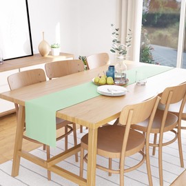 Encasa XO Table Runner 13x104 in Long | Cotton Canvas Fabric | Mint Green Solid Color | Machine Washable & Durable