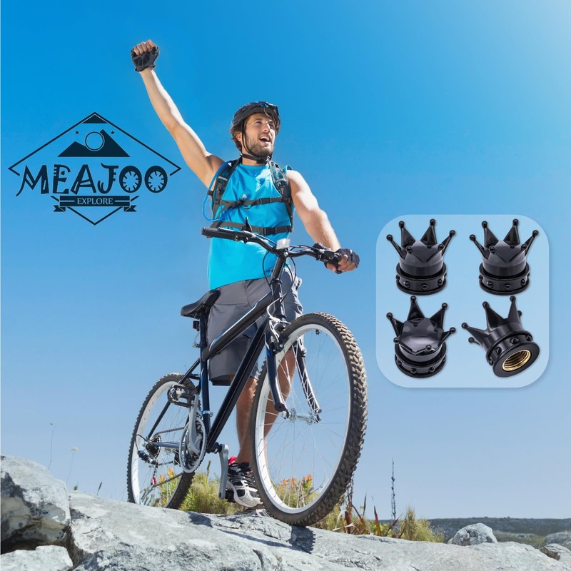MEAJOO 4PCS Crown Tire Valve Stem Caps, with O Rubber