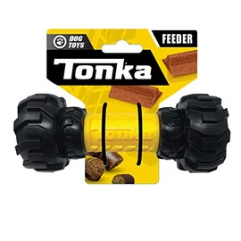 Tonka Axle Tread Dog Toy with Interactive Feeder, Lightweight, Durable and Water Resistant, 7 Inches, for Medium/Large Breeds, Single Unit, Yellow/Black
