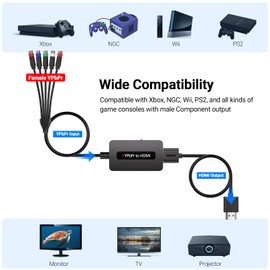 Component to HDMI Converter, 1080P YPbPr to HDMI Converter with Female YPbPr Connector - for Connecting Retro Gaming and Legacy Devices with Male Component Output to HDTVs