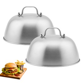 logei Burger Bell, Pack of 2, 304 Stainless Steel Melting Bell, Burger Covers with Anti-scald Handle, Burger Covers, Melting Dome Cover, Burger Bell for Grill, Steak, Cheese, Cheese (16 x 16 x 9 cm
