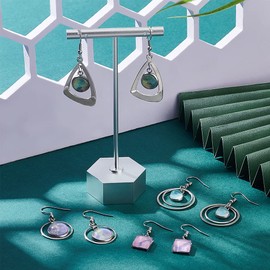 UNICRAFTALE 12 Pairs 4 Styles Glass Blank Dome Dangle Earrings 304 Stainless Steel Earring Bezel Settings Triangle Ring Square Cabochon Base Trays DIY Ear Hooks Findings for Jewelry Making