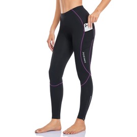 Women's Bike Pants 4D Padded Winter Cycling Pants Thermal Fleece Lined Long Bicycle Tights Compression Leggings with Pockets Black Purple M