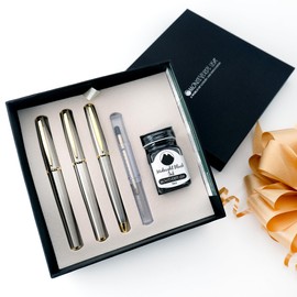 Monteverde USA Aldo Domani 3+2 Piece Set Brushed | Fountain, Rollerball, Ball Pen | Medium Nib | Large Luxury Gift Box with Free Gel Refill & Ink Bottle
