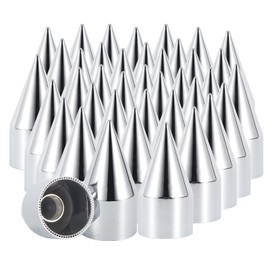 Cabtherlyn 33mm x 4 1/4" Chromed Spike Lug Nuts Covers Thread-On,ABS Chrome Plastic Caps Pointed Screw On Lug Nut Cover for Semi Trucks, Pack of 40 PCS