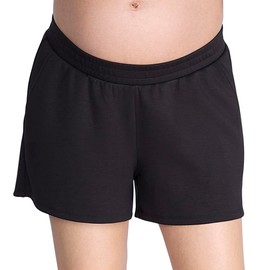 Motherhood Maternity Women's Casual Soft Stretchy Smocked Waist Lounge Pregnancy Shorts with Side Pockets, Black