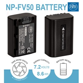 BM Premium NP-FV50 Battery and Charger for Sony FDR-AX53, HDR-CX675/B, CX455/B, CX200, CX210, CX220, CX230, CX290, CX330, CX380, CX430V, CX900, PJ340, PJ540, PJ670, PJ810,FDR-AX33, AX100 Camcorder