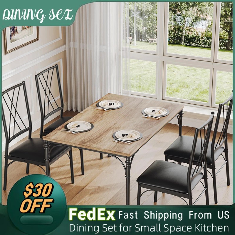 Jojoka Dining Set Table with 4 Upholstered Chairs for Small