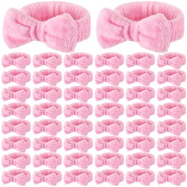 50 diademas rosas de spa Wavyknot con lazo desmontable, microfibra suave para fiestas y maquillaje