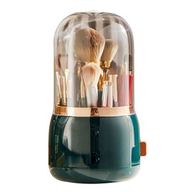 Organizador de Brochas de Maquillaje con Cubo Giratorio, Contenedor de Cosméticos a Prueba de Polvo, Gran Capacidad para Almacenamiento en el Hogar (Verde Oscuro)