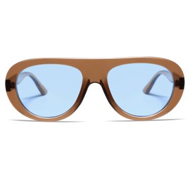 VANLINKER Retro Aviator Sunglasses for Women Chic Classic 70s Vintage Trendy 2025 Chunky Sun Glasses VL9865, Transparent Brown/Blue