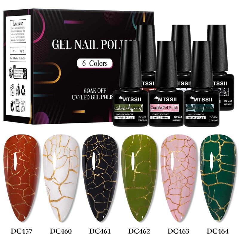 6 Colors Crackle Gel Nail Polish Set Purple Red Blue