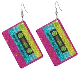 Retro Lightning Bolt Drop Earrings, Colorful Glitter Acrylic, 80s 90s Style Party Accessories