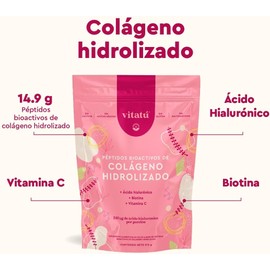 Vitatú | Colágeno hidrolizado con Ácido Hialurónico, Biotina, y Vitamina C, en polvo diseñado para Mujeres (510 g), 34 días de duración, Suplemento Alimenticio. Ingredientes de Origen Natural y antioxidantes.