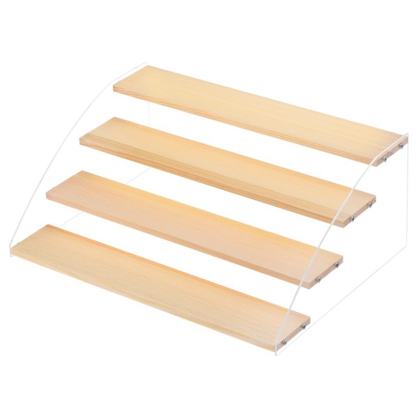 METALLIXITY Wooden Display Stand, 4 Tier Acrylic Display Riser Shelf
