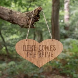 Here comes the bride heart sign | plaque/flag/banner/for hand held basket - wedding signs for page boy – flower girl – ring bearer ceremony décor
