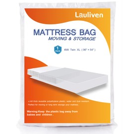 4 Mil Mattress Bag for Moving and Storage, Twin XL Mattress Storage Bag, Plastic Heavy Duty Mattress Bags for Long -Term Storage and Disposal, Mattress Furniture Cover, 1 Pack