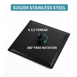 SevenGelok Rain Shower Head【SUS304 Stainless Steel】Square Rainfall Shower Head Black Showerhead Bathroom Waterfall Large Shower Head High Pressure Ultra Thin Matte Black, RS1S10-BK