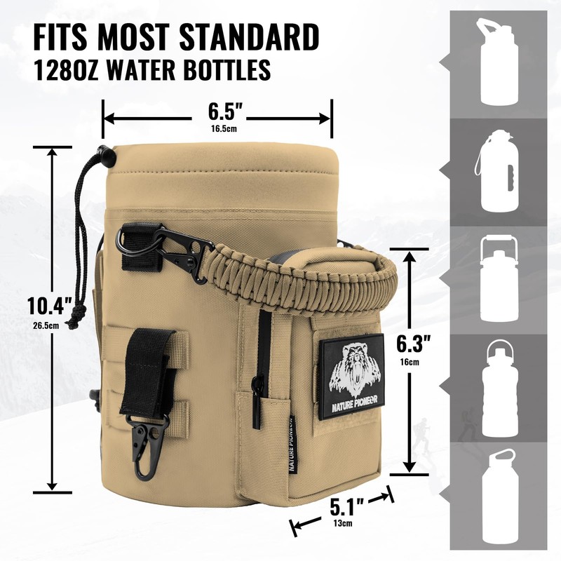 NATURE PIONEOR 32 64 128oz Tactical Water Bottle Pouch, Multi-Function