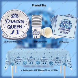 Doyomtoy Dancing Queen Party Tableware, 61 Pieces Queen Party Tableware Set Plates, Cups, Napkins, Tablecloths, Suitable for Birthday Party Tableware for Girls Birthday Party Disco Party Decoration 20