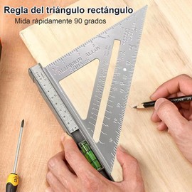 RYEWGRV Escuadra Carpintería Profesional, Juego 2 Piezas Regla Cuadrada Aleación Aluminio, Regla Triangular Medición Ángulo Recto Precisión, Transportador Multifuncional, 7 Pulgadas y 12 Pulgadas