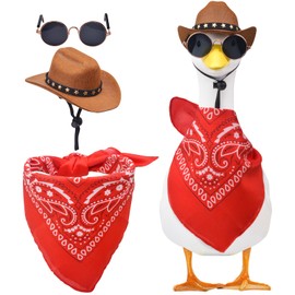 MuMyer Western Cowboy Porch Goose Outfits, Porch Goose Clothes Decoration Set for 23"/17" Cement or Plastic Goose Statue Costume Cowboy Hat with Bandana Scarf(Brown,Red)