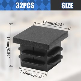 Litoexpe 32 Pack 3/4 Inch Square Plastic Plug, Black Tubing End Caps Plugs Insert End Caps for Square Tube and Furniture Legs