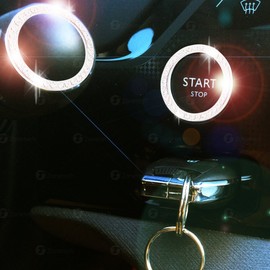 ZONETECH Chrystal Bling Ring Emblem Sticker Rhinestone Start Engine- Ignition Button Car Key Knob-Interior Bling Push Button Auto- Decorative Decal Unique Silver Sparkly- Vehicle Rings Woman 2 Pack