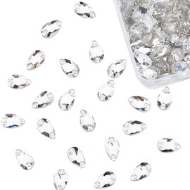 Hobbspring 150pcs Drop Crystal Gems Sew On AB Flatback Rhinestones with 2-Holes Glass Crystal Sewing Beads for Crafting Clothes Shoes Belt Sewing Accessories