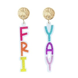 Shiny Acrylic Pencil Teach Friyay Last Day Of School Earrings Teacher Student Dangle Earrings Teachers Appreciation Day Librarian Novel Graduation Jewelry Gift(Friyay B)