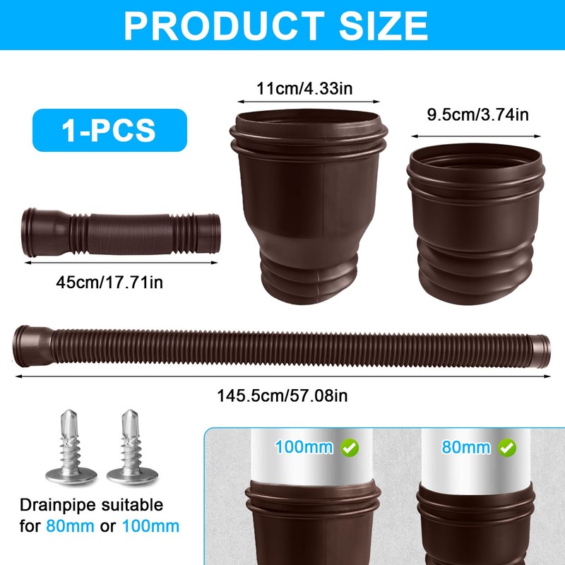 Gutter Flexible Downpipe Extension, Rain Gutter Drain, Round Extension for