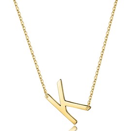 Ursilver Sterling Silver Initial Necklaces for Women, 14K Gold Over S925 Sterling Silver Sideways Initial Necklaces Letter Pendant Necklaces Gold Dainty Sterling Silver Initial Necklaces for Women(K)