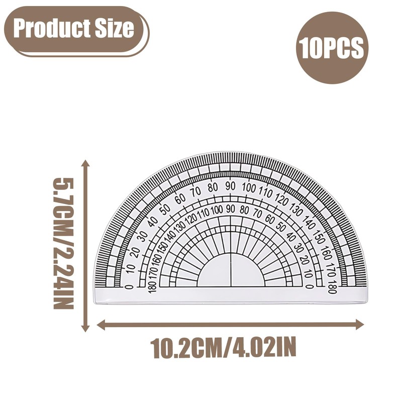 Protractor Set, 10 PCS Transparent Plastic Protractor for Students, 10.2