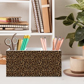 DILSJ Trendy Retro Leopard Print Pen Pencil Holder Organizer for Desk, Cheetah Room Decor, Leopard Print Gifts for Women, Cheetah Wooden Box Signs for Girly Bedroom Dorm Desk Tabletop Decor Supplies