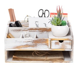 VERGOODR Wood Desk Drawer Organizers with File Organizer Pen holder Office Decor combo Organization Home Can Arrange calculators scissors pens note papers, etc. (washed white)