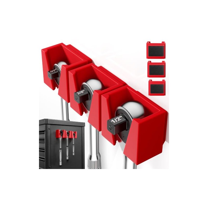 Wall-Mounted Magnetic Ratchet Set, 3-Pack, 1/4", 3/8", 1/2" Holders