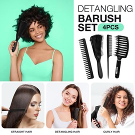 Hommtina 4Pcs Vented Brush Set for Thick/Wet/Dry/Wavy/Curly/Oil/Long Hair - Afro America/African Hair (4 PCS, Black)
