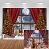 Mocsicka Christmas Backdrop for Photography Wood Window Xmas Trees Photography