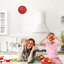 SUKYING - Reloj de pared rojo pequeño, de 8 pulgadas, moderno funciona con pilas, redondo, analógico, reloj de pared de estilo simple para oficina en casa, cocina, baño, sala de estar, habitación de